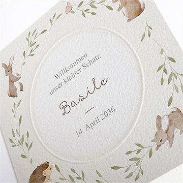 Geburtskarte feldhasen - prägung - vue 2