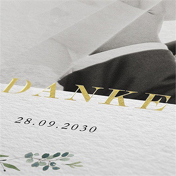 Dankeskarte Hochzeit fliegende blätter - gold - vue 2