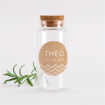 Glasfläschchen mit Sticker