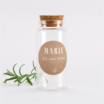 Glasfläschchen mit Korken Taufe foto auf kraftpapier - sticker
