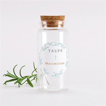 Glasfläschchen mit Sticker