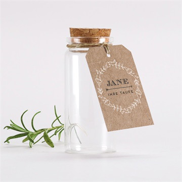 Glasfläschchen mit Korken Taufe taufe in kraftpapier - gold