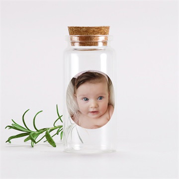 Glasfläschchen mit Sticker