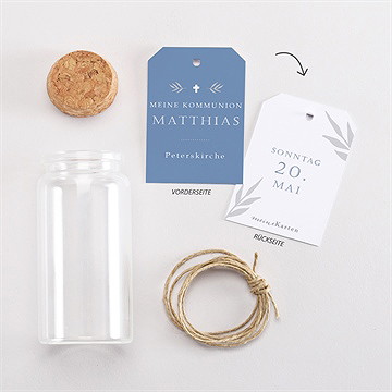 Glasfläschchen Mit Korken Kommunion Vergiss Mich Nicht - Blau1 - vue 3