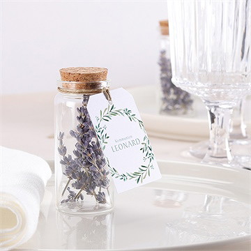 Glasfläschchen Mit Korken Kommunion Blätter Und Vergoldung - vue 2