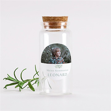 Glasfläschchen Mit Korken Kommunion Blätter Und Vergoldu - Sticker