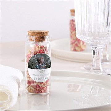 Glasfläschchen Mit Korken Kommunion Blätter Und Vergoldu - Sticker - vue 2