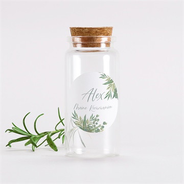 Glasfläschchen mit Sticker