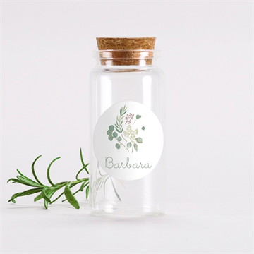 Glasfläschchen mit Sticker