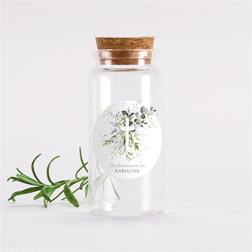 Glasfläschchen mit Sticker