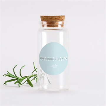 Glasfläschchen mit Sticker