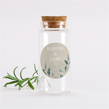 Glasfläschchen mit Sticker