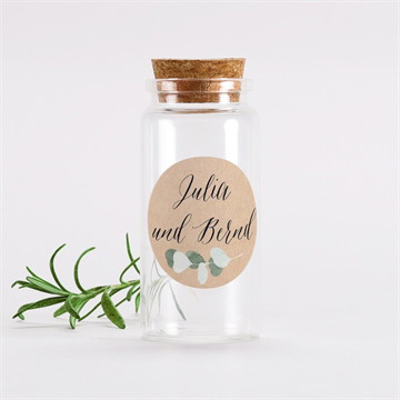 Glasfläschchen mit Korken Hochzeit eukalyptus rustikal