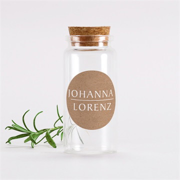 Glasfläschchen mit Sticker