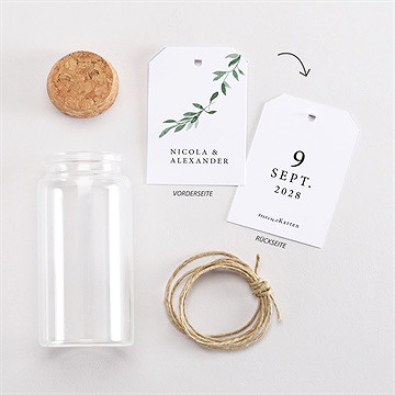 Glasfläschchen mit Korken Hochzeit unter dem olivenbaum - vue 3