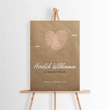 Willkommensschild Hochzeit Herzabdruck