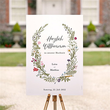 Willkommensschild Hochzeit Gravur Mit Ländlichem Motiv - vue 2