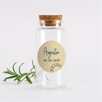 Glasfläschchen mit Sticker