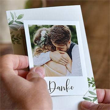Dankeskarte Hochzeit blätterschmuck - duo - vue 2
