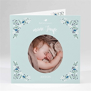 Einladung Taufe zarte blaue blumen -klappkarte