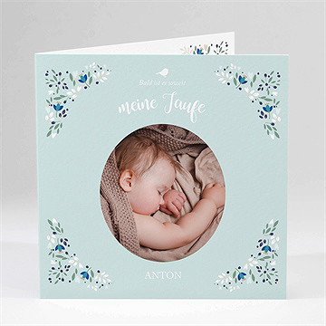 Einladung Taufe zarte blaue blumen -klappkarte