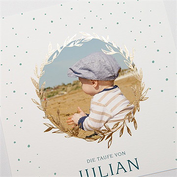 Einladung Taufe blätterranke grün - gold - vue 3