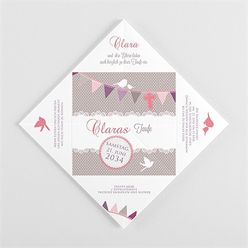 Einladung Taufe Vogelgesang Mädchen - Origami - vue 3