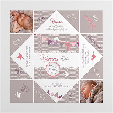 Einladung Taufe Vogelgesang Mädchen - Origami - vue 4