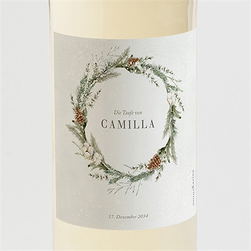 Flaschenetikett Taufe Winter