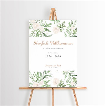 Willkommensschild Hochzeitsjubiläum Rosenblätter