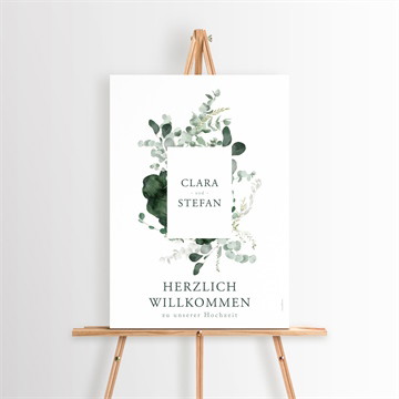 Willkommensschild Hochzeit eukalyptusblätter