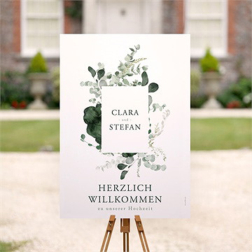 Willkommensschild Hochzeit Eukalyptusblätter - vue 2