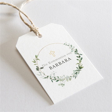Geschenkanhänger Kommunion grüner kranz