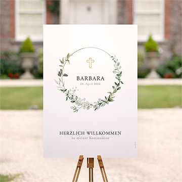 Willkommensschild Kommunion Grüner Kranz - vue 2
