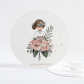 Einladung Kommunion blumenfest - gold rund