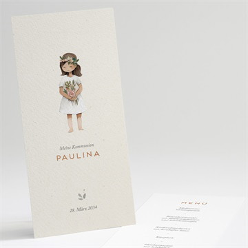 Menükarte Kommunion blumenmädchen - gold rund