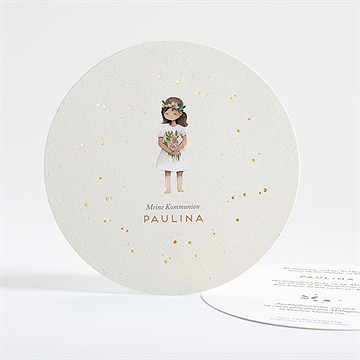 Einladung Kommunion blumenmädchen - gold rund