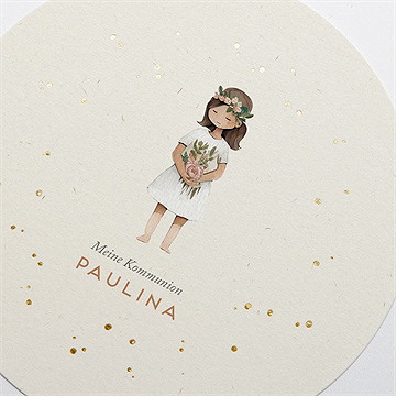 Einladung Kommunion blumenmädchen - gold rund - vue 3