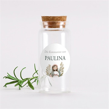 Glasfläschchen mit Sticker