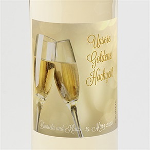 Flaschenetikett Hochzeitsjubiläum champagnergläser