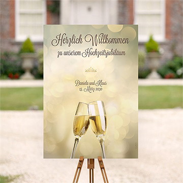 Willkommensschild Hochzeitsjubiläum Champagnergläser - vue 2