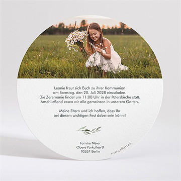 Einladung Kommunion runder blätterkranz - vue 4