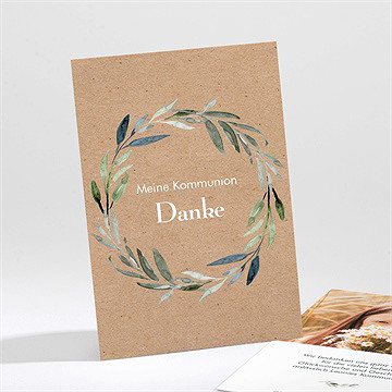 Dankeskarte Kommunion runder blätterkranz