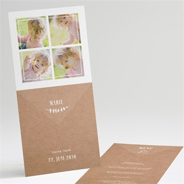 Menükarte Taufe foto auf kraftpapier