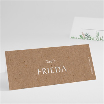 Tischkarte Taufe kraftpapier und pflanzenmotiv