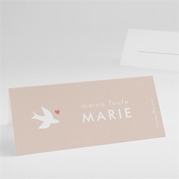 Tischkarte Taufe taube und blumenkranz