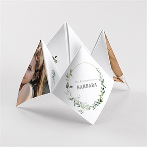 Einladung Kommunion grüner kranz - origami