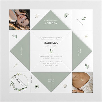 Einladung Kommunion grüner kranz - origami - vue 4