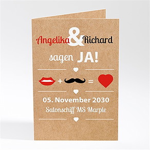 Hochzeitseinladung herz und schnurrbart