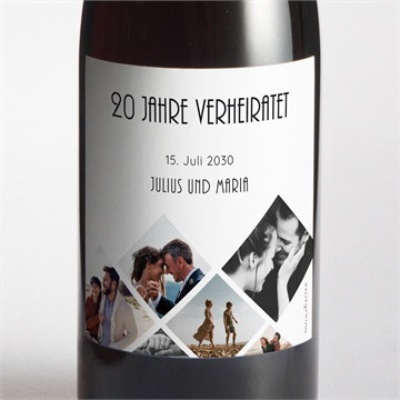 Flaschenetikett Hochzeitsjubiläum love-stories